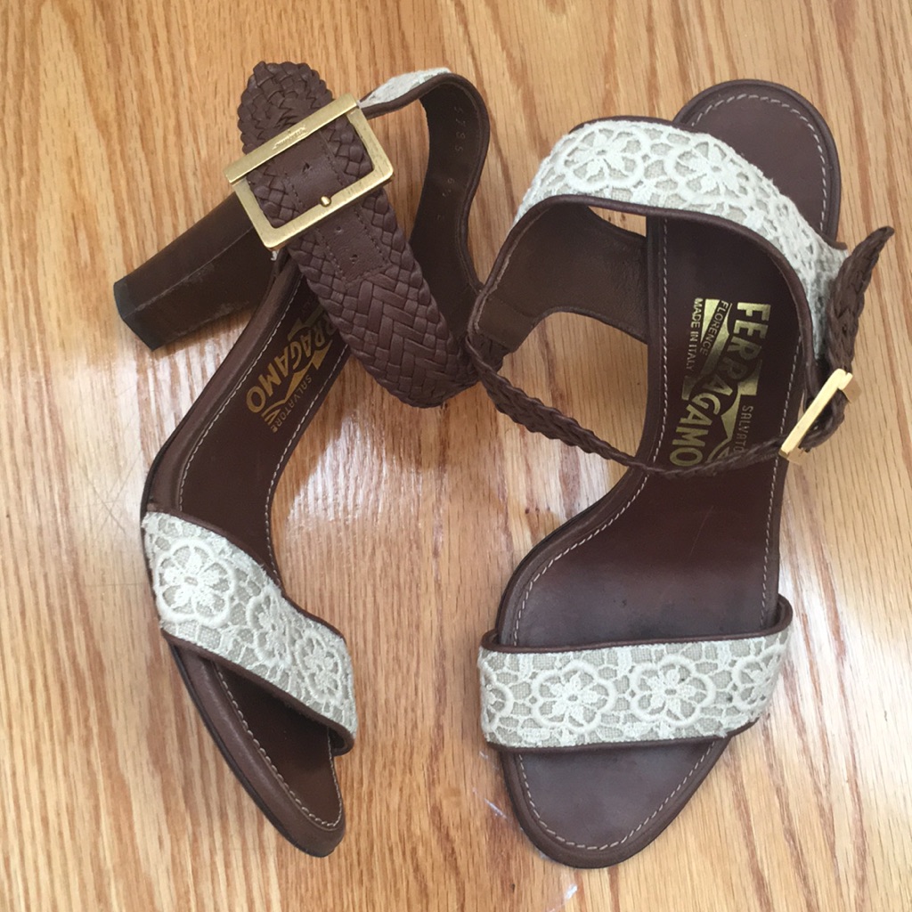 Salvatore Ferragamo Eyelet Brown And White Heels - Vintage!
